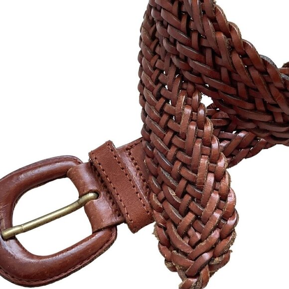 VTG 90s Talbots Braided Weaved Genuine Leather Brown Belt Women’s L CLASSIC - Picture 1 of 6